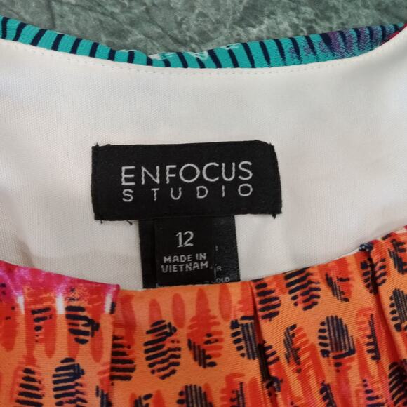 ENFOCUS STUDIO Womens Size 12 Sleeveless Tribal Striped Blouson Dress Aztec Boho - Picture 6 of 11